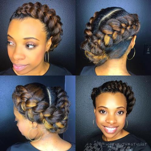 African American Two Braids And Side Bun Updo
