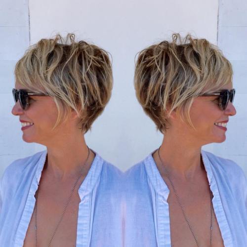 Brown Pixie Bob with Blonde Highlights