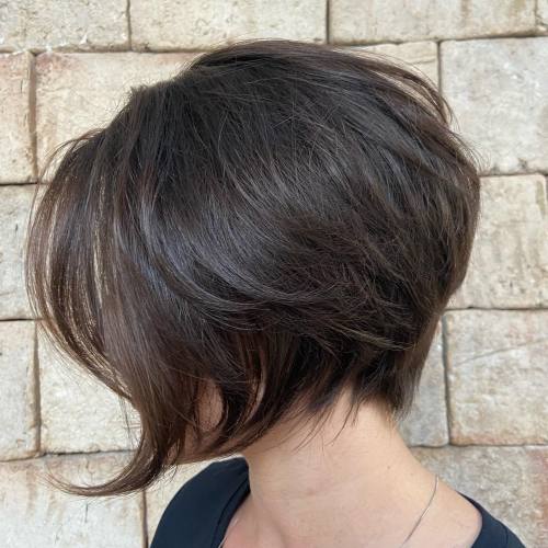 Brown Wedge Haircut with Soft Nape Fade