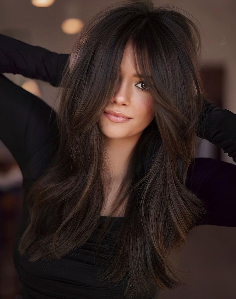 Long Thick Layered Hair with Curtain Bangs