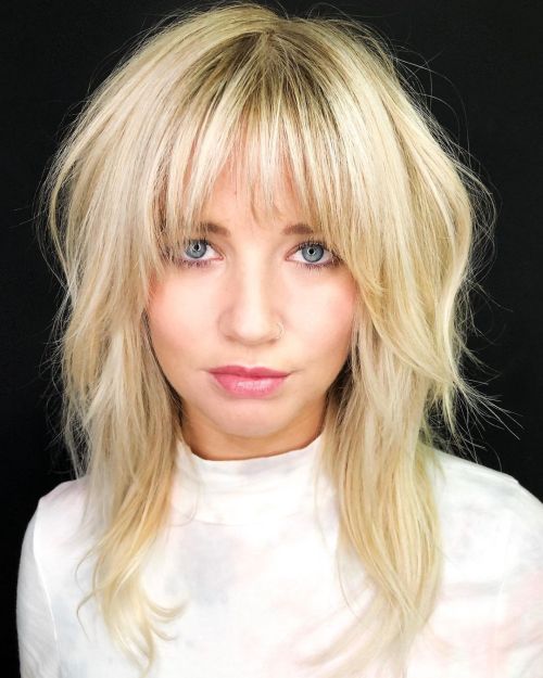 Messy Blonde Hairstyle with Bangs