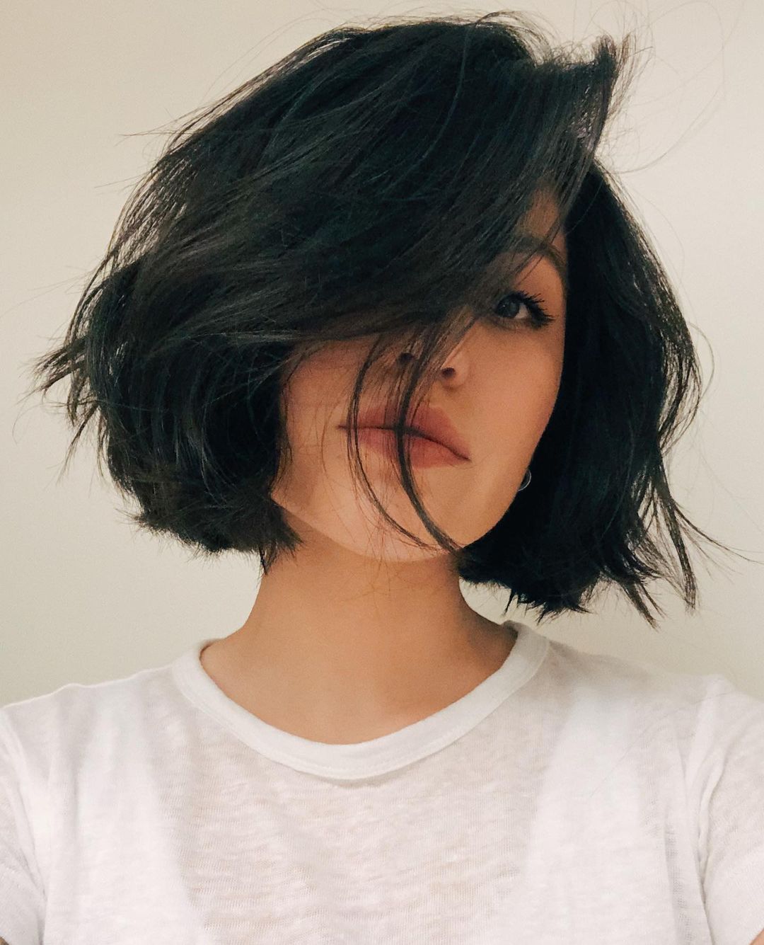 Messy Short Side Swept bob for Thick Hair