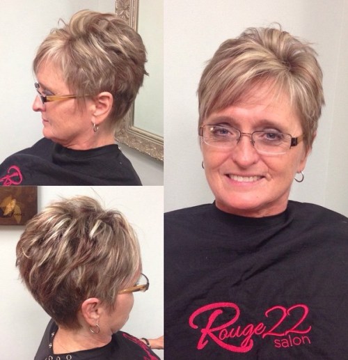 Brown Pixie With Blonde Highlights
