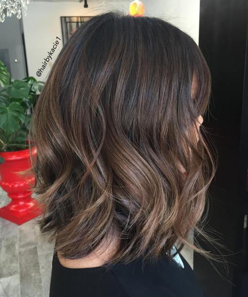 Brunette Wavy Lob For Thick Hair