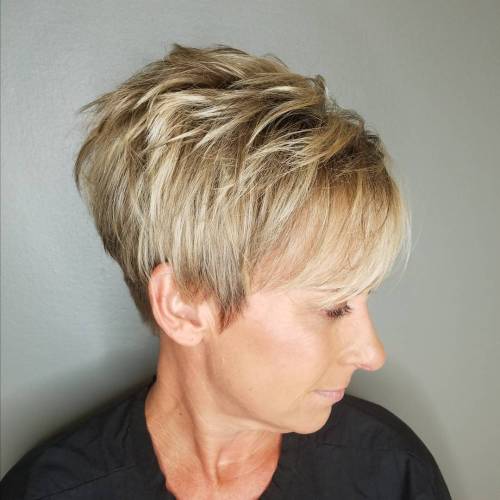 Chopped Honey Blonde Pixie With Bangs