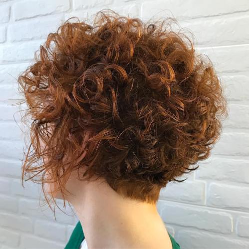 Curly Tapered Brown Cut With Copper Highlights