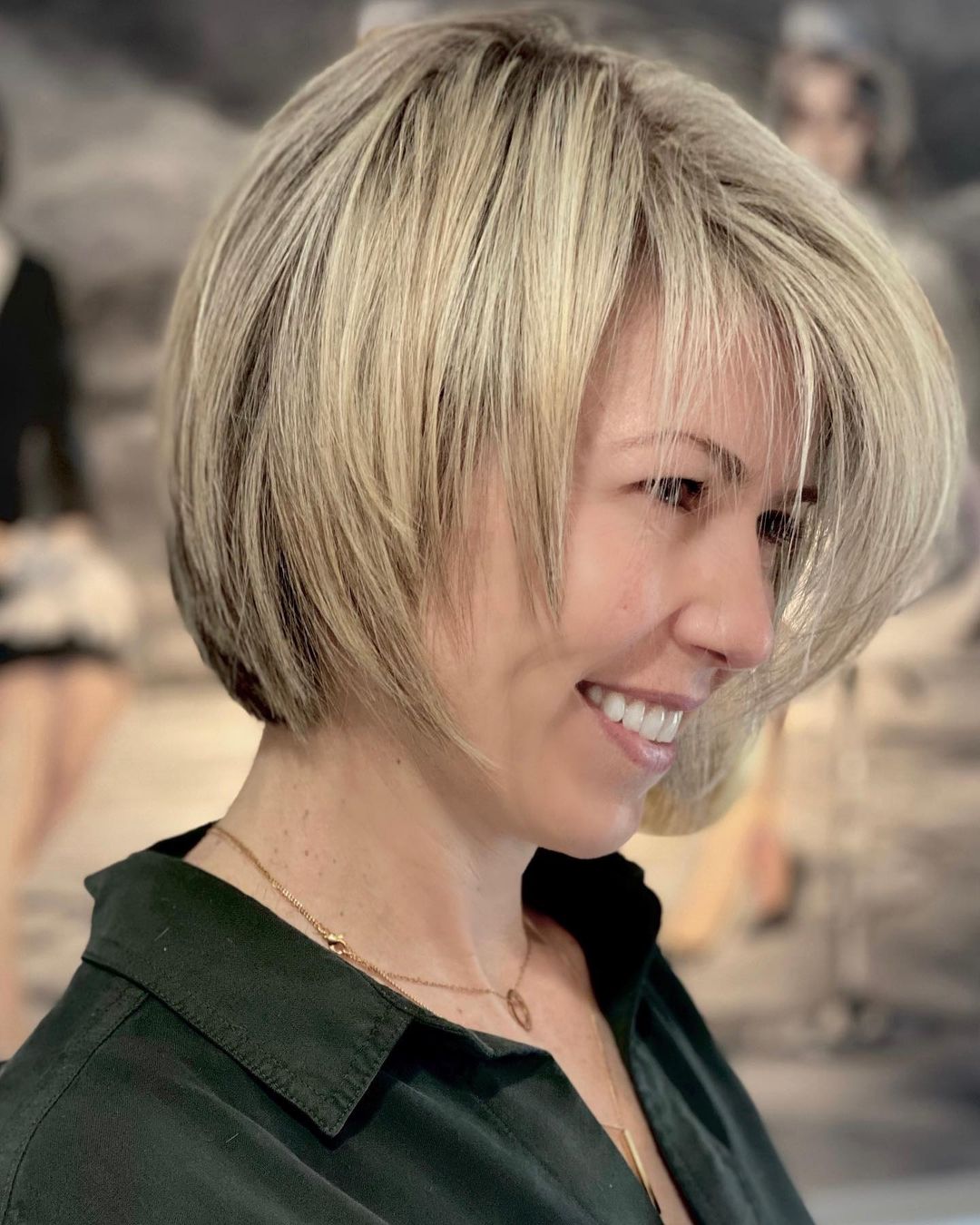 Low Maintenance Rounded Bob with Wispy Bangs