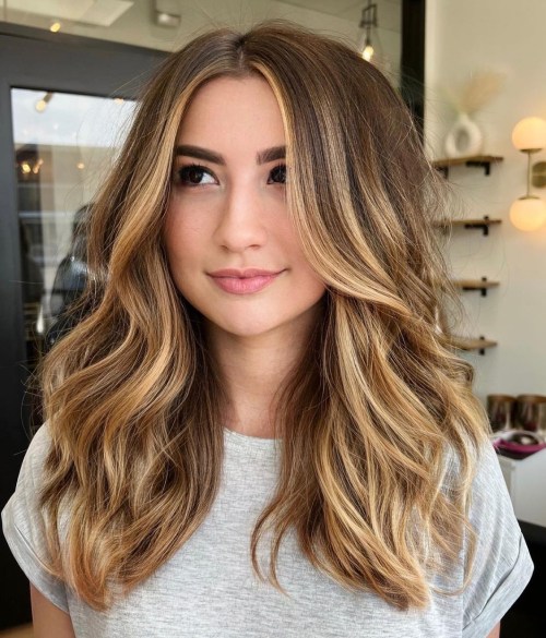Medium-to-Long Flowy Hair for Round Faces