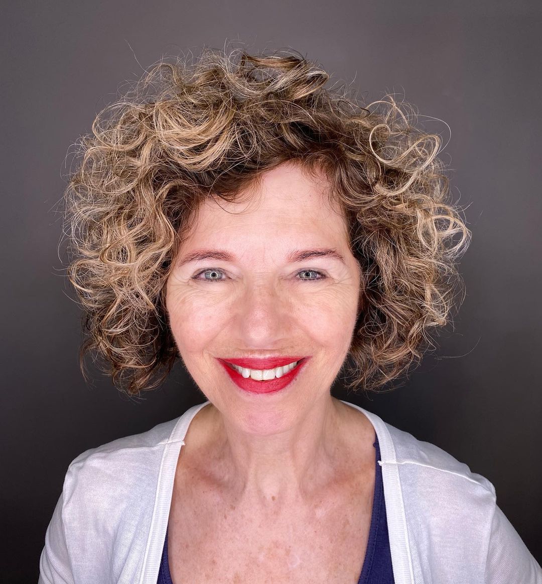 Short Side Part Curly Bob for Women over 50