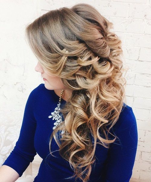side curly wedding hairstyle for long hair