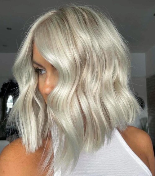 White Blonde Collarbone Length Hair with Loose Waves