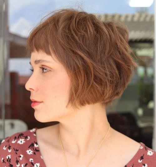 Jaw-Length Feathered Bob with Baby Bangs