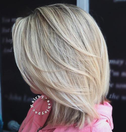 Mid-Length Feathered Blonde Hairstyle