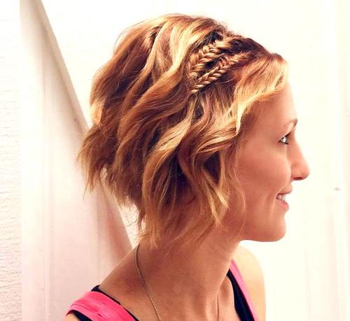 red wavy bob hairstyle with two braids