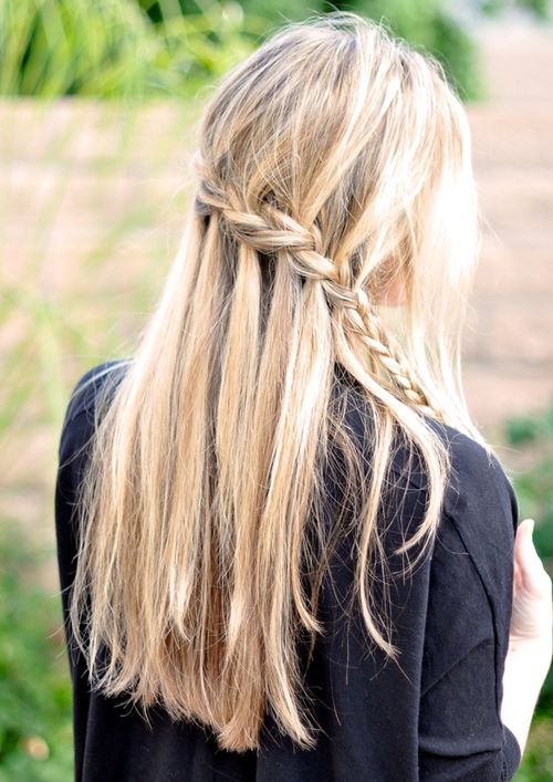 simple waterfall braid downdo for long hair