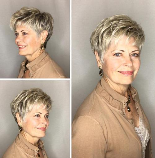 Feathered Blonde Pixie For Older Women