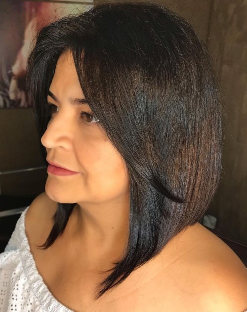 Straight Angled Lob with Face Framing Layers