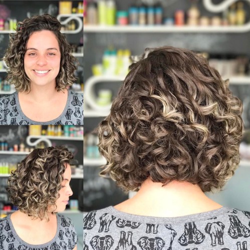 Curly Brown Bob With Blonde Highlights
