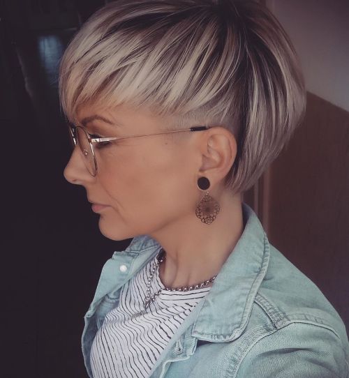 Straight Undercut Pixie Mullet with Blonde Highlights