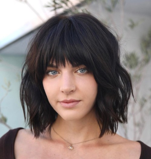 Wavy Bob with Front Bangs for Thick Hair