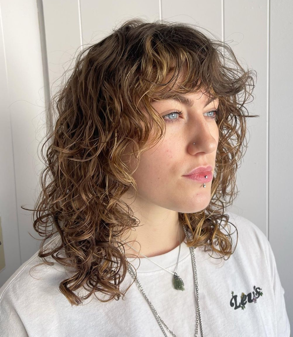 Wavy Perm Hairstyle with Curly Bangs