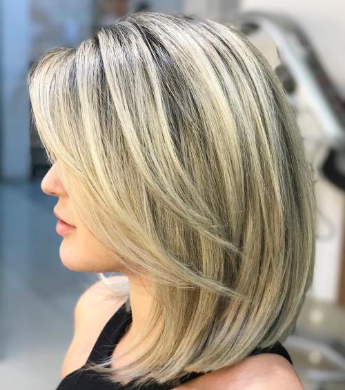 Blonde Lob With V-Cut Layers