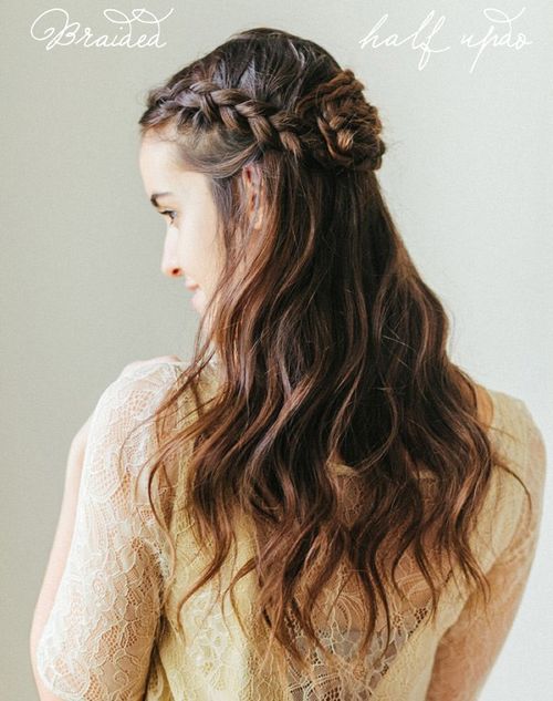 half updo with braided rosette