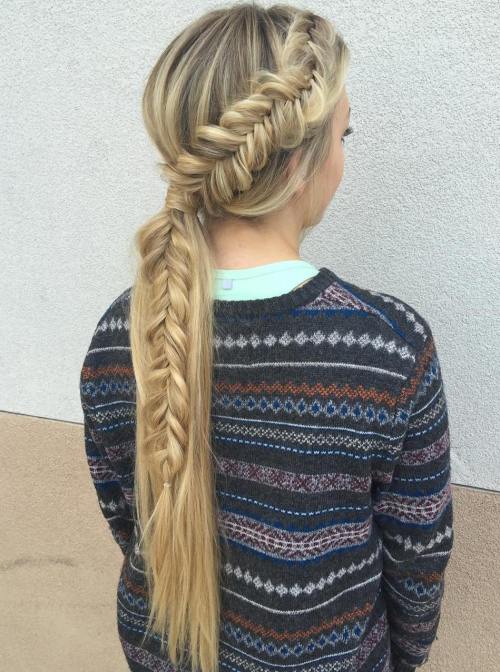 Long Low Ponytail With Messy Fishtail