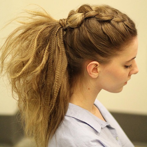 Casual Crimped Ponytail With Mohawk Braid