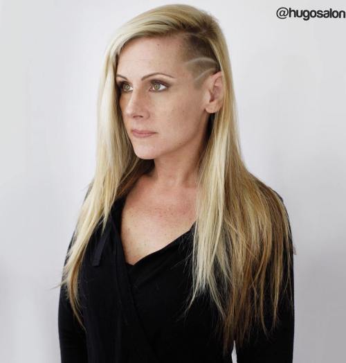 Long Blonde Hairstyle With Temple Undercut