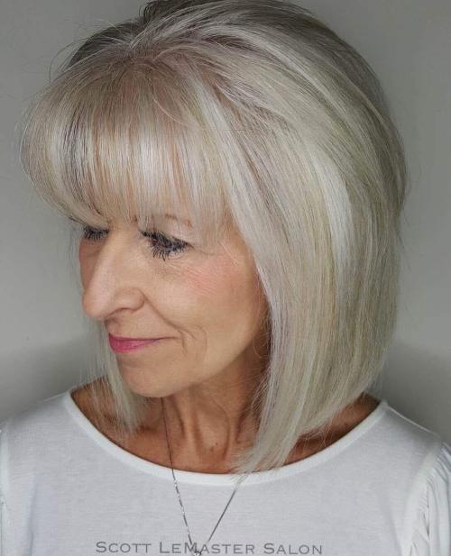 Straight Silver Bob With A Fringe