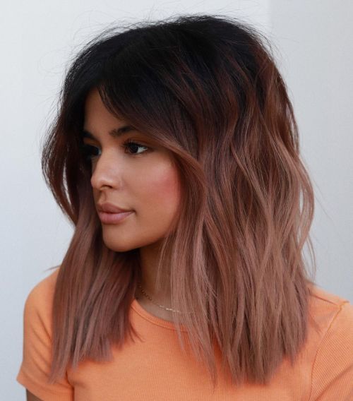 Collarbone Length Textured Cut and Rose Gold Balayage