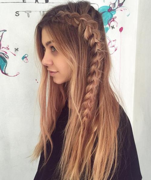Long Messy Hairstyle With Side Dutch Braid