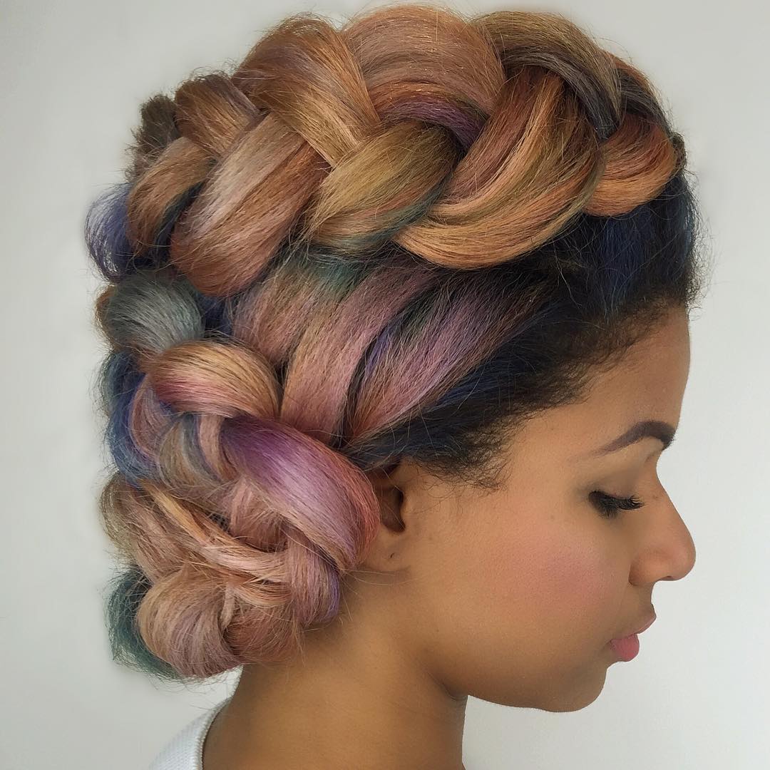 pastel sew-in hair in updo