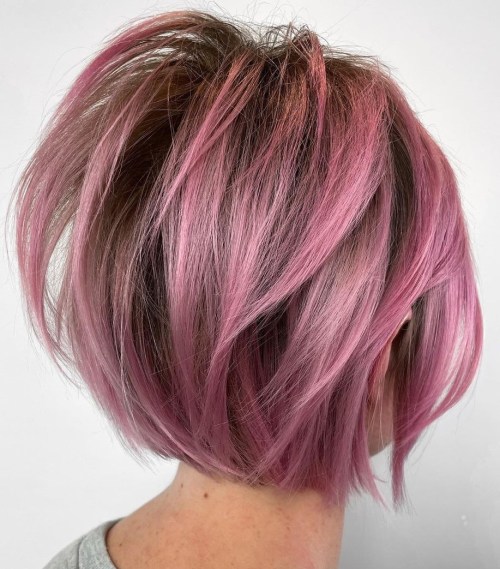 Stacked Bob with Pink Highlights