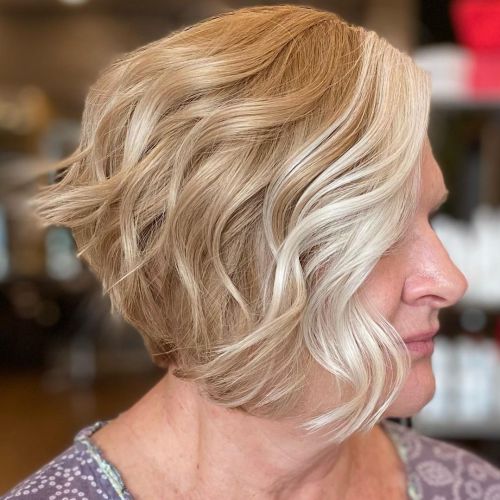 Angled Wavy Bob for Sagging Jawline Over 50