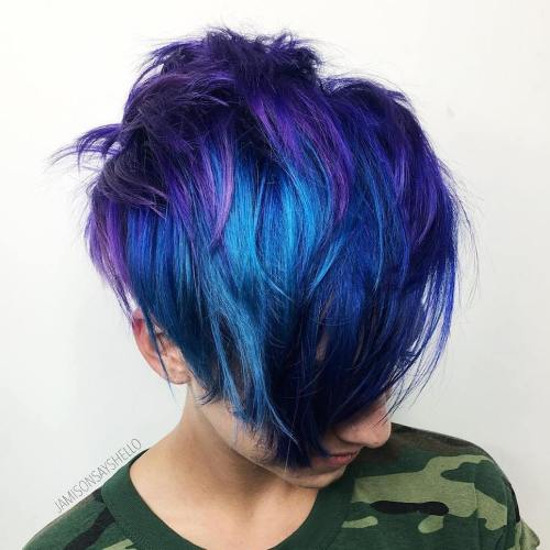 Blue And Purple Long Layered Pixie
