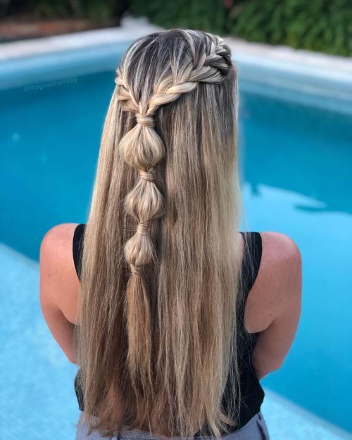French Braids and Bubble Braid Half Up Style