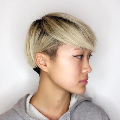 Two-Tone Short Hairstyle With Temple Undercut