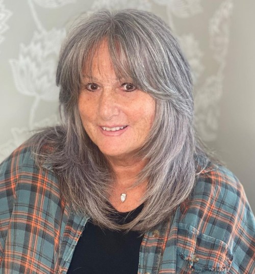 Wash and Wear Feathered Haircut for Women over 60 with Long Straight Hair