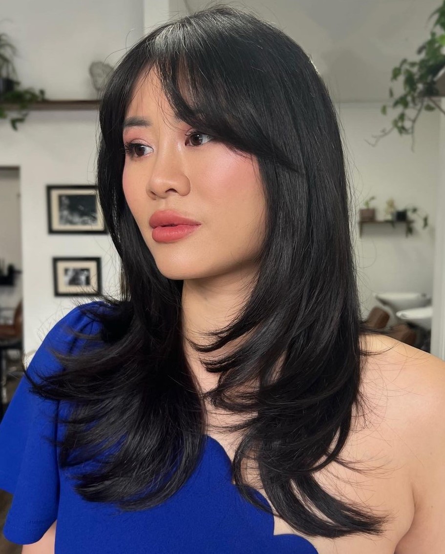 Layered Cut with Curtain Bangs for Asian Hair