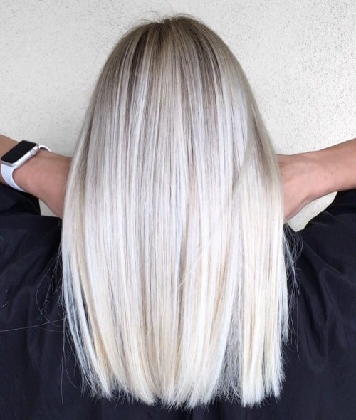Mid-Length Straight Platinum Blonde Hair