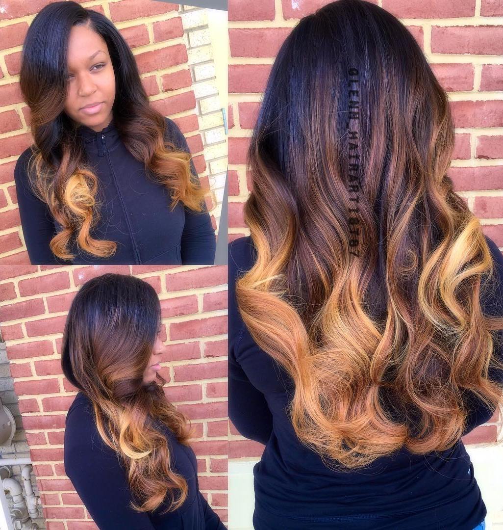 black to caramel ombre weave