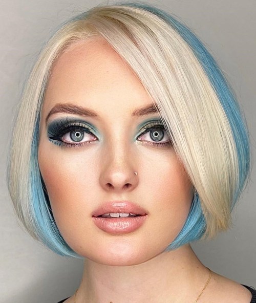 Straight Blonde Bob with Block Color