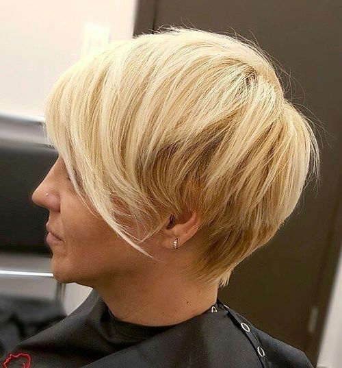 Blonde Pixie with Angled Bangs