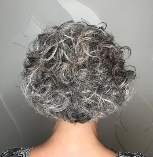 Curly Rounded Black and Silver Bob