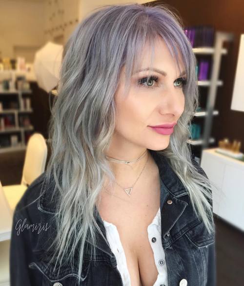 Gray Hairstyle With Lavender Root Fade