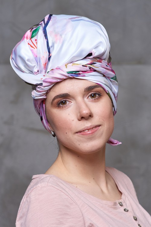 Hair Wrapped in a Silk Scarf for Sleeping