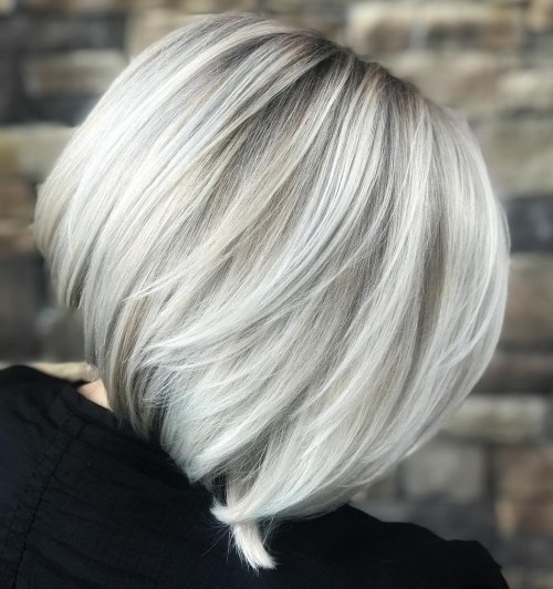 Layered Silver Bob With Dark Roots
