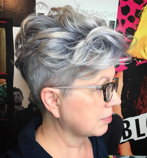 Over Fifty Short Curly Undercut Hairstyle